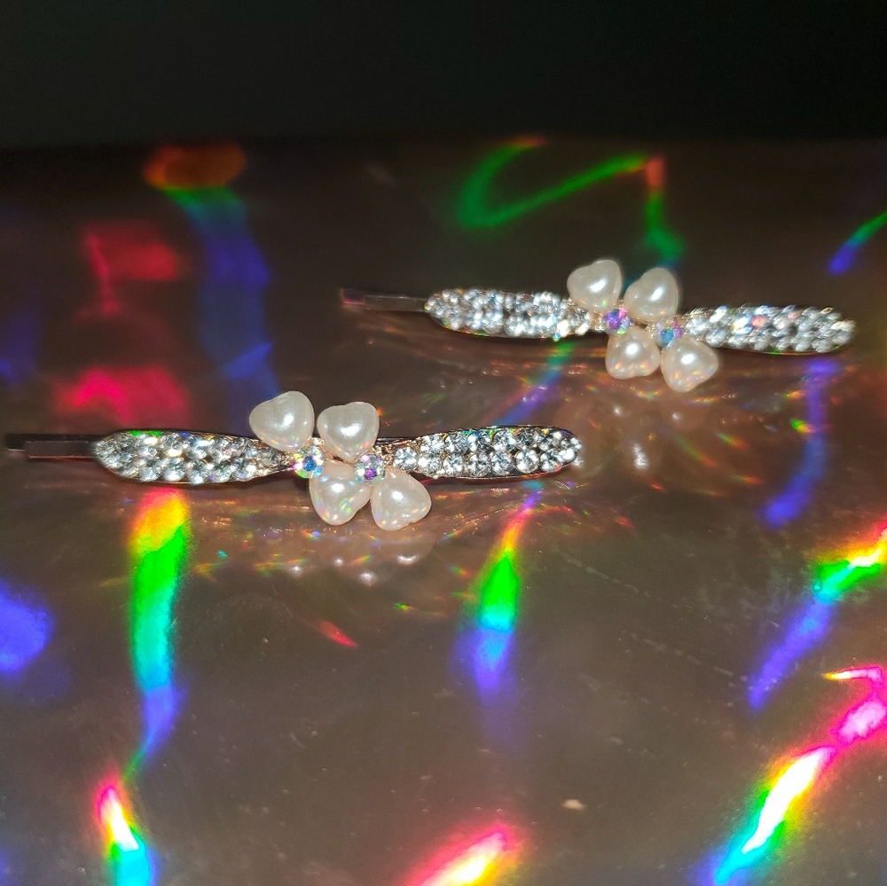 2.5" Heart Pearl and Rhinestone Hair Pins